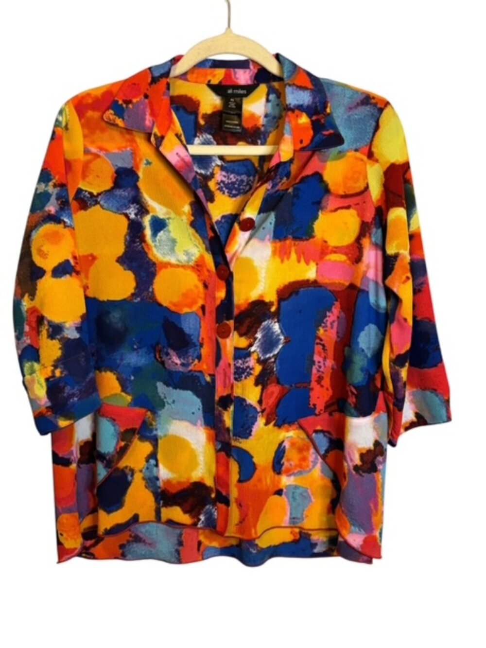 Ali Miles Blouse Women's Petite Small Abstract Artsy Office Crepe Multicolor
